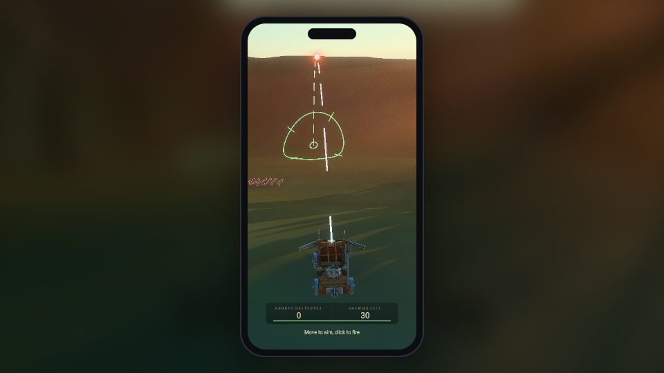 The catapult game running in portrait on a phone